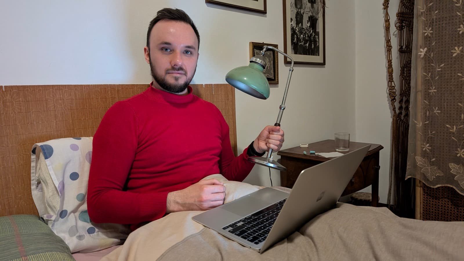Dzmitry building the HouseSit platform on a laptop from a house sit