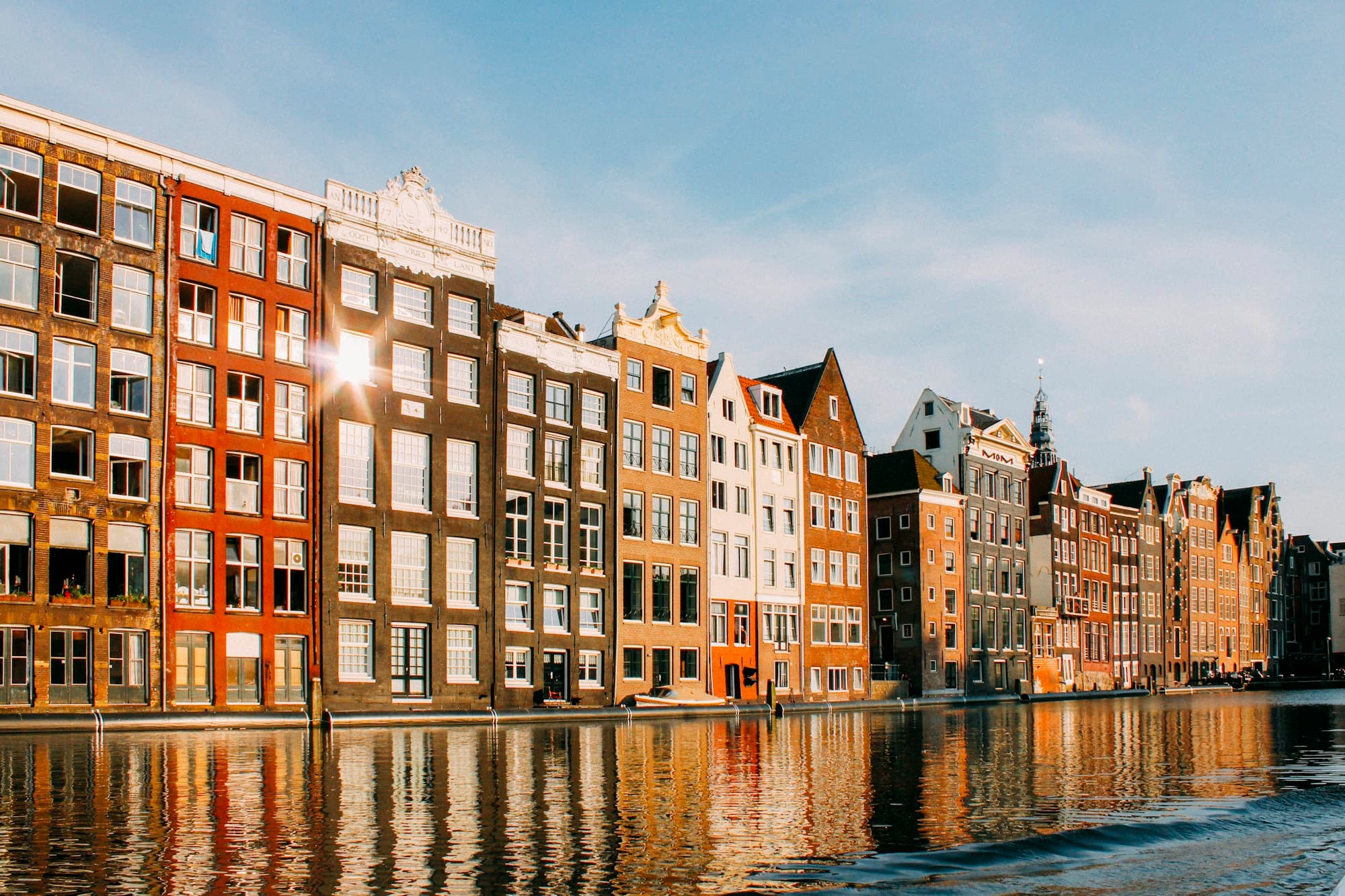 Canal houses reflected in Amsterdam water