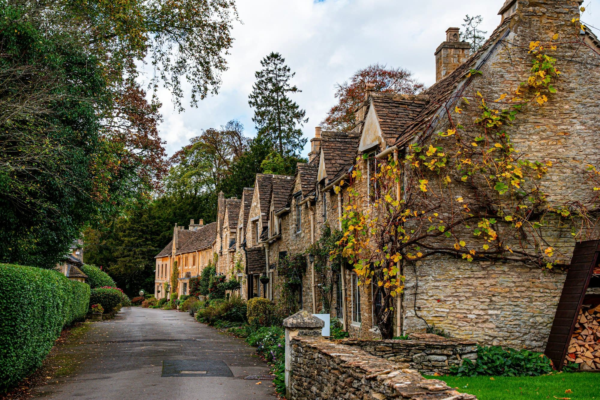 Cotswolds stone cottages on a village lane
